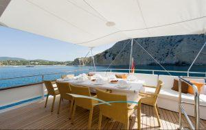 6720_Semaya Motor Yacht for charter in Ibiza aft dek dining